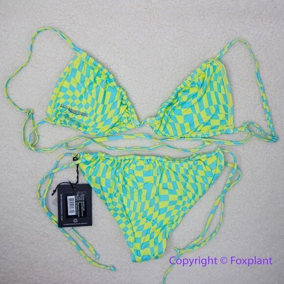 NEW It’s Now Cool x Free People checkered wave lime green blue bikini set,  M - Picture 8 of 16
